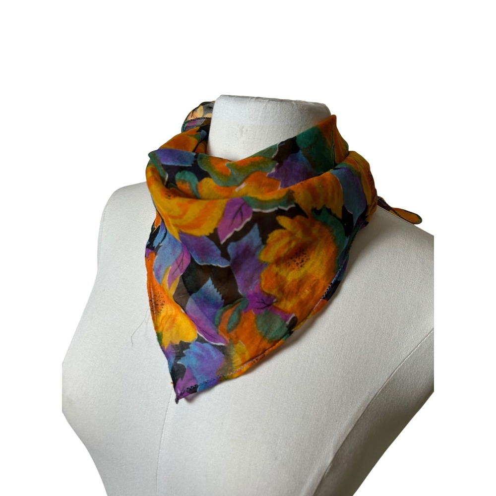 Vintage Floral Square Scarf Sheer Boho Retro Festival Bandana Botanical Summer